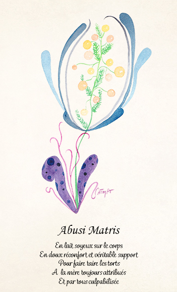 Herbier de la Sorciere Libre Fleur 11 Abusi Matris Aquarelle et texte CatMat 2024 2025